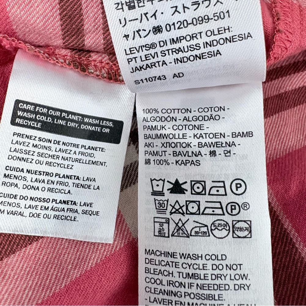 Levi's Women’s Coral Plaid Button-Down Snap Long Sleeve Shirt Size Medium US - Picture 6 of 7